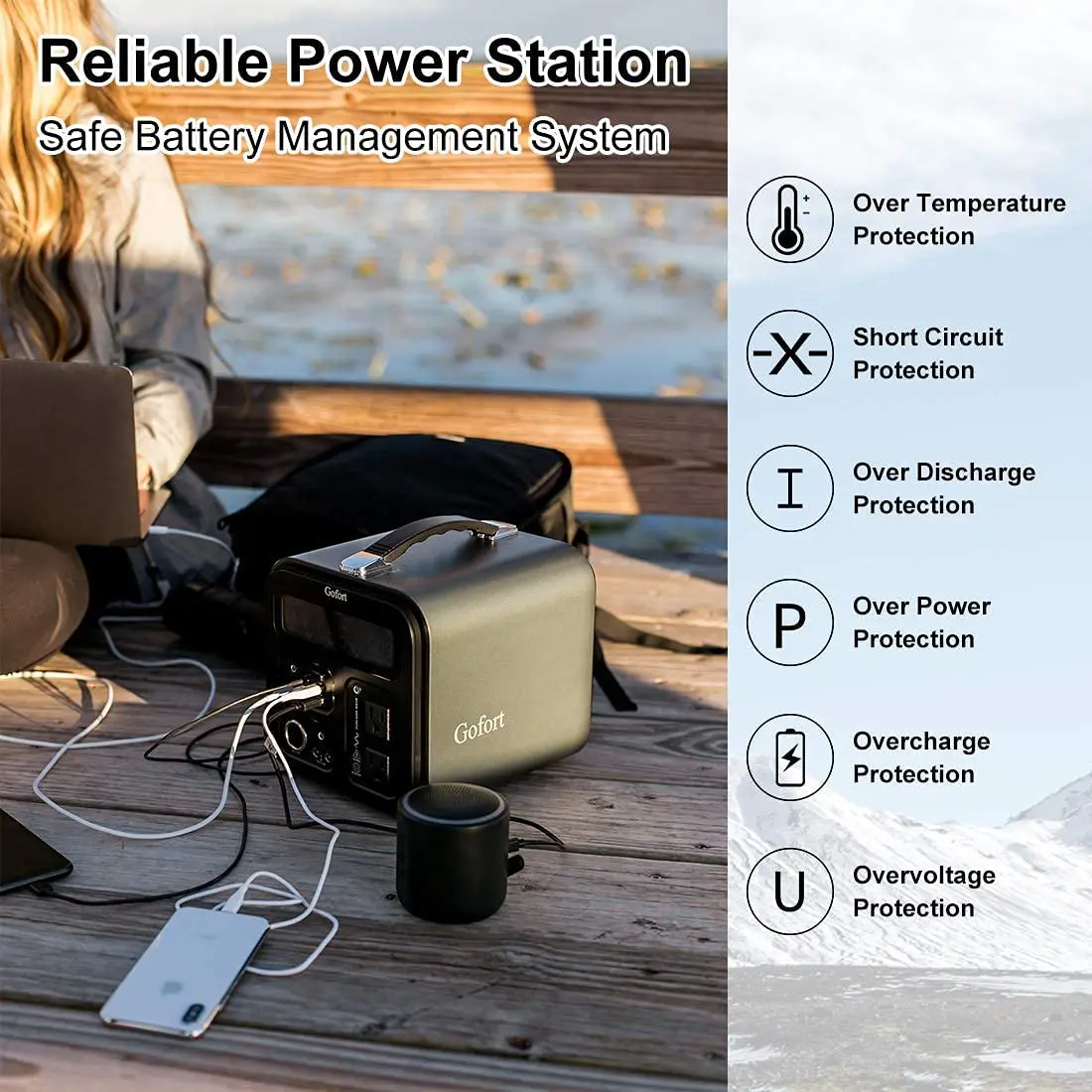 FF Flashfish Portable Power Station 1100Wh Solar Generator 1200W 110V AC Outlets Backup Battery Pack CPAP Outdoor RV Van Camping