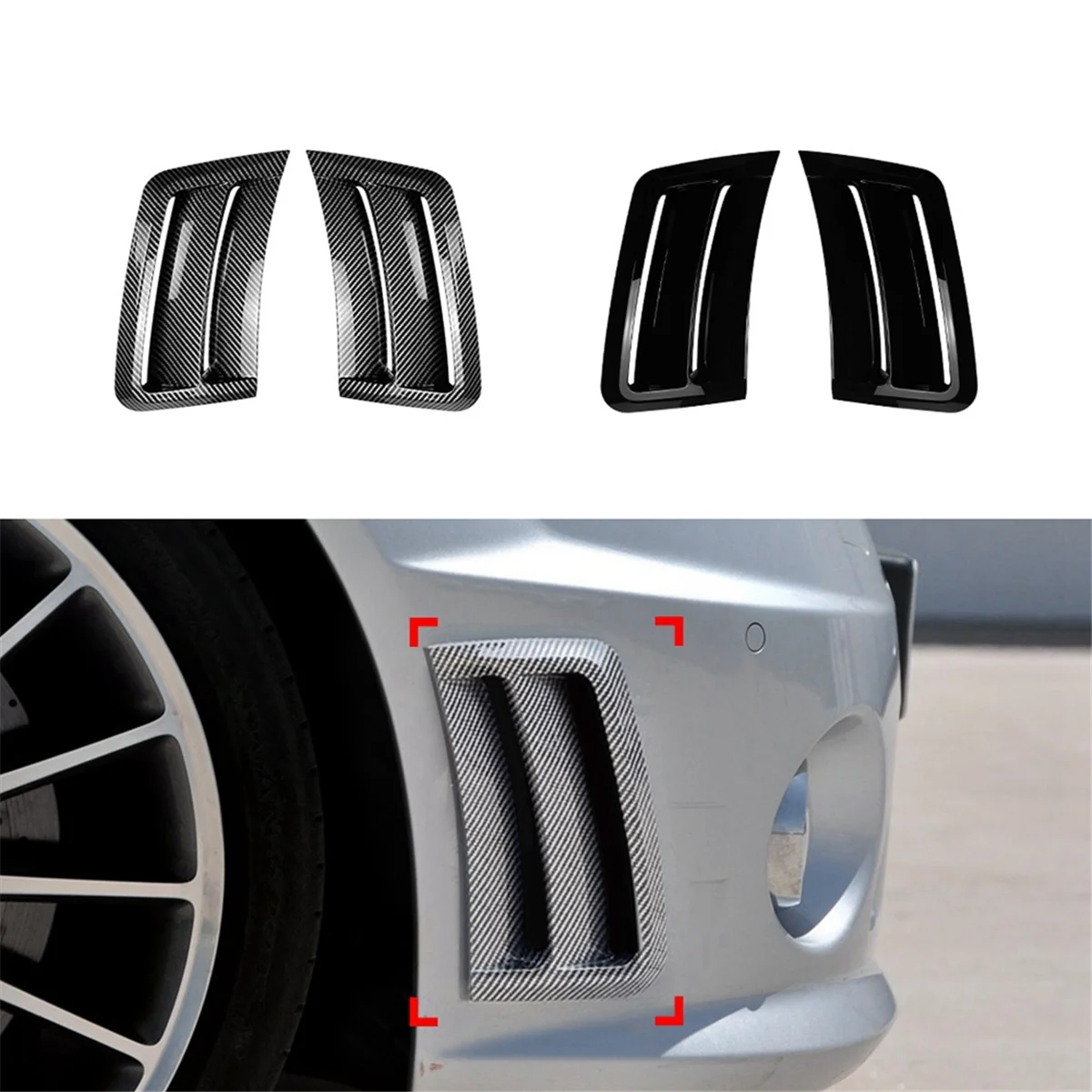 Car Front Bumper Splitter Side Air Vent Outlet Cover Wind Knife Trim for Mercedes-Benz C-Class W204 S204 2007-2010 ,A