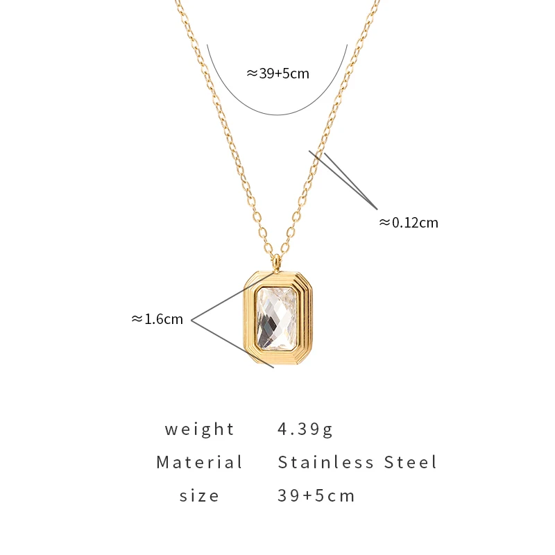 PAXA New Fashion Geometric Cubic Zirconia Square Pendant Necklace for Women Elegant Necklaces Charms Wedding Party Jewelry Gifts