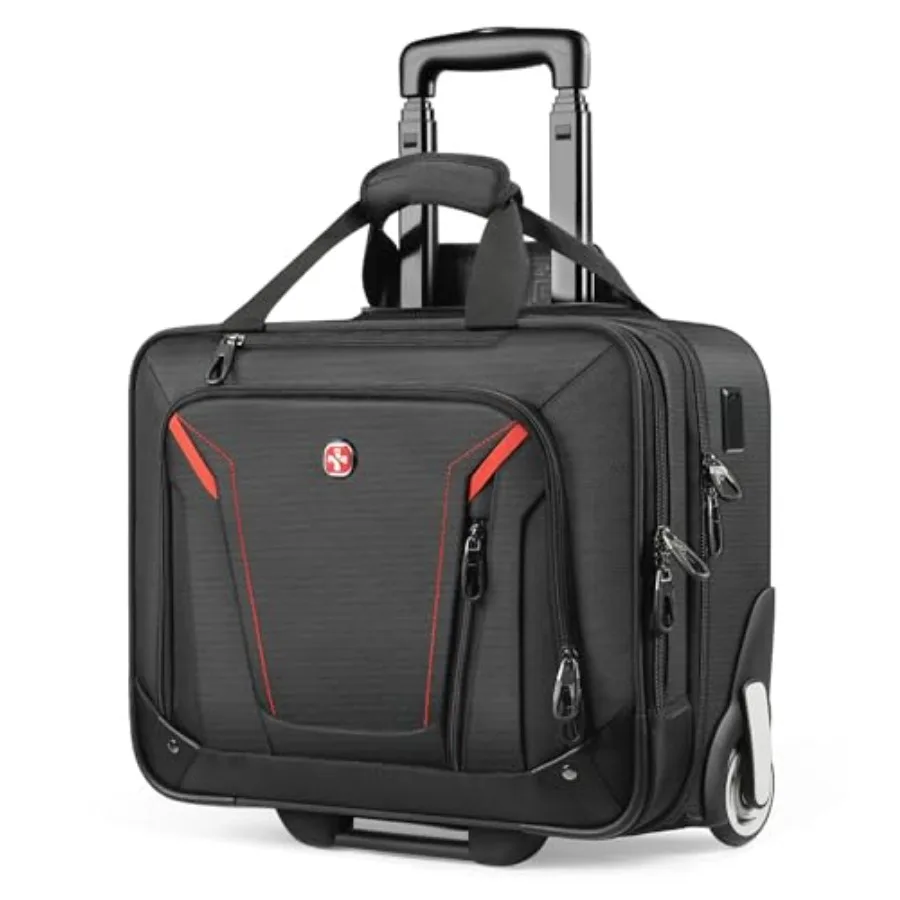 Rigid Frame Rolling Laptop Bag 18×14×8 Water-Resistant Business Travel Computer Bag with Wheels Underseat Carry On Luggage for