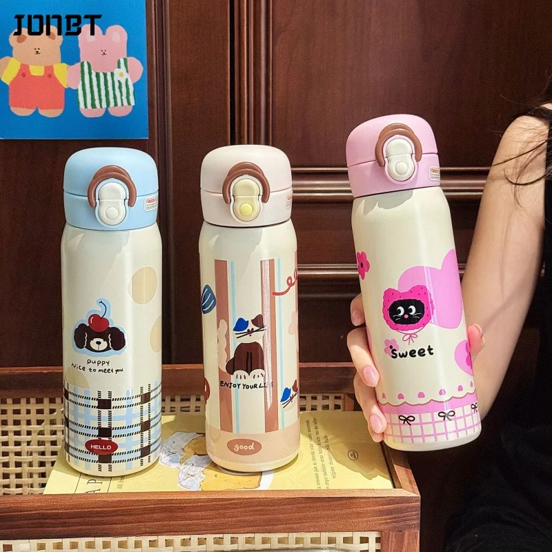 

Cute Thermo Bottle With Straw For Girls Children Cartoon Insulated Cup Stainless Steel Double Drink Tumbler Thermal Water Bottle