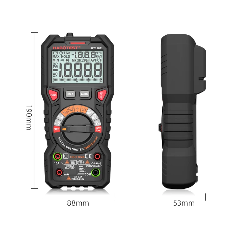 6000/20000 Counts Digital Multimeter Anti-Burn Temp Test AC DC 1000V 10A Tester Meter Ohm Hz Capacitance True RMS Multitester