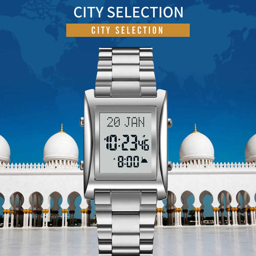 Moslim Digitaal Horloge Mannen Vrouwen Bookmark Qibla Horloge Moslim Polshorloges Bedevaart Tijd Herinnering Horloges Voor Islamitische (B)