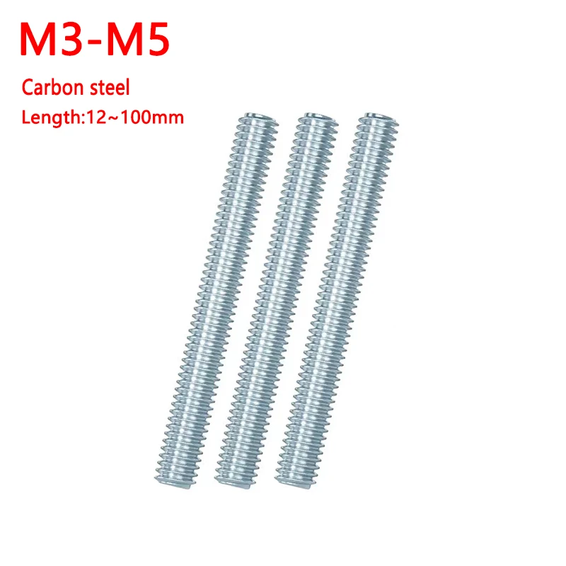 Full Threaded Bar M3 M4 M5 White Zinc Plated Headless Bolt Full Threaded Stud Bar Length 12mm-100mm