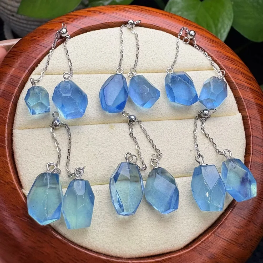 1PCS Natural Crystal Quartz Aquamarine Rough Stone Pendant Polished Crystal Reiki Healing Jewelry Gift Rock Decoration