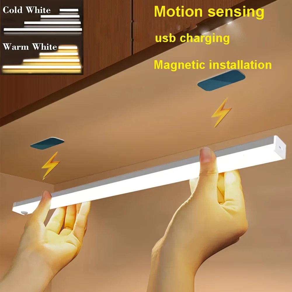 Cabinet Light Motion Sensor Light 3 Color Temperature Wireless USB Rechargeable Night Light for Kitchen Cabinets Cabinets Stairs