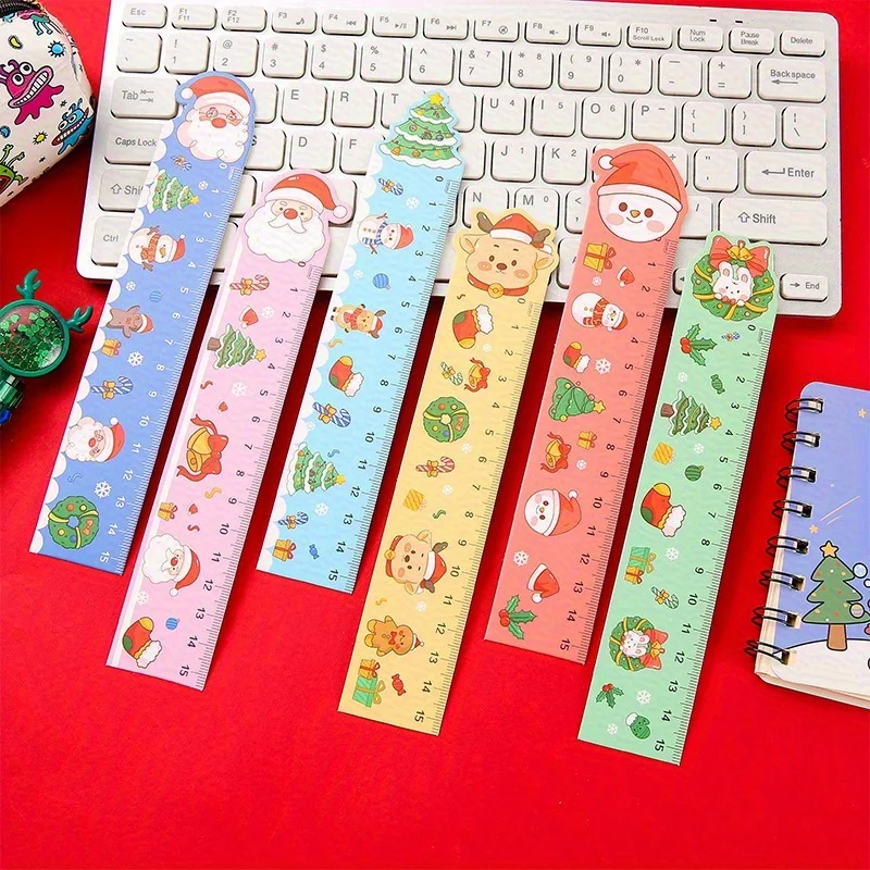 20 مسطرة ورق عيد الميلاد - أدوات قياس مناسبة للحرف اليدوية والمكافآت المدرسية وهدايا حفلات العطلات والمساطرين التعليمية