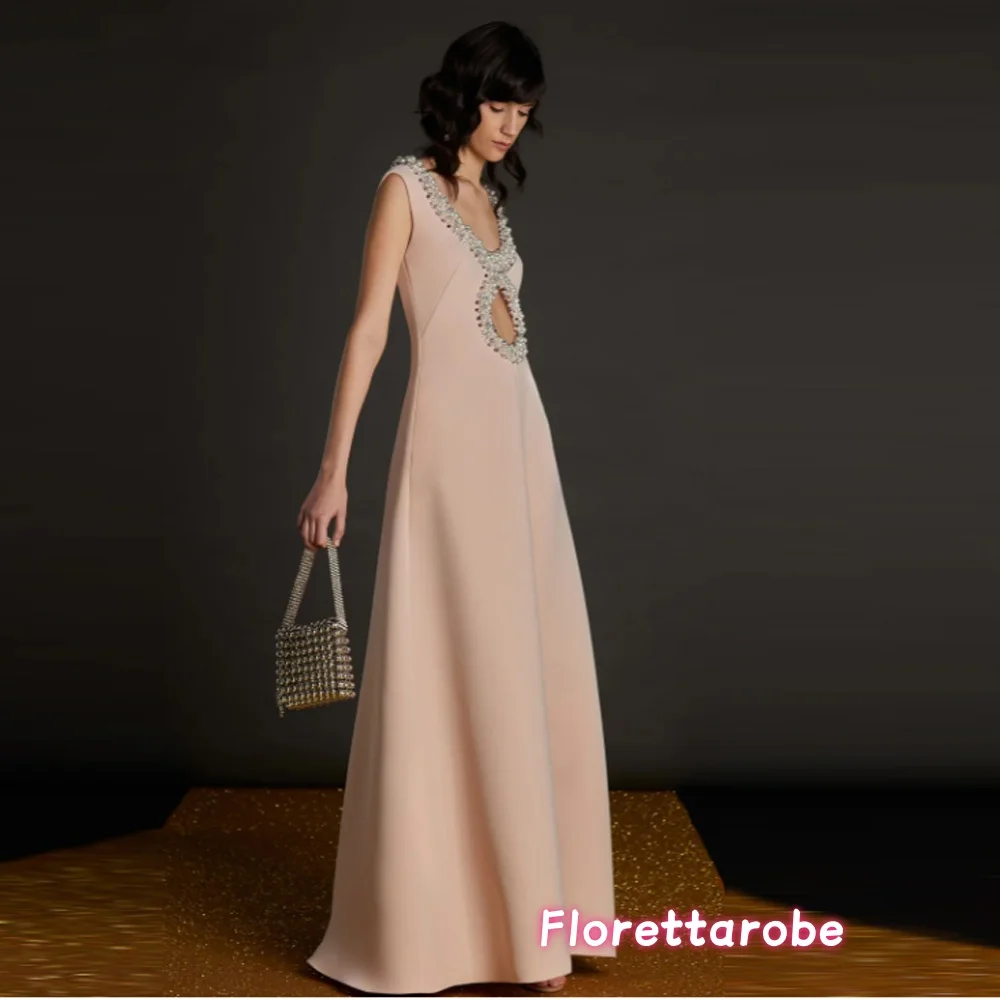 

Florettarobe Изысканное вечернее платье с жемчугом и V-образным вырезом с вырезом трапециевидной формы без рукавов Роскошные вечерние платья Длинное платье для выпускного вечера длиной до пола