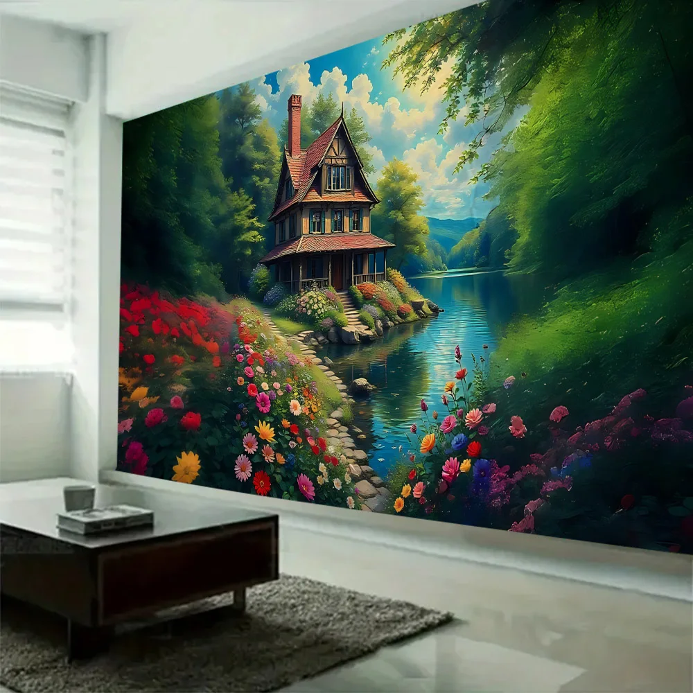 

Tropical Rainforest Landscape Tapestry Jungle Flower Printing Wall Hanging House Living Room Wall Decoration Background Poster