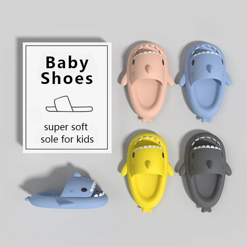 Summer Shark Slippers For Children Cold Slippers Indoor Non-Slip Soft Bottom Comfort Cute Baby Hole Shoes Boys Girls Home Slides