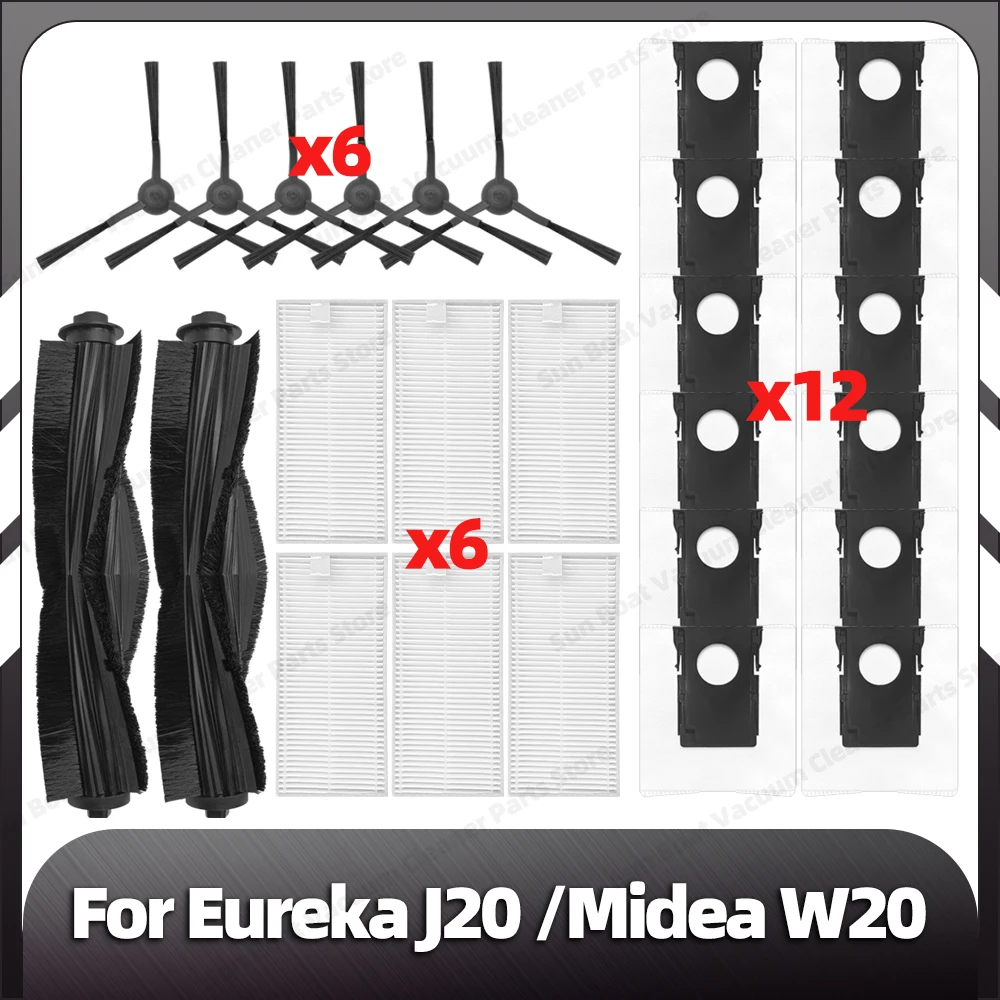 

Compatible for Eureka J20 / Midea W20 Replacement Main Side Brush HEPA Filter Dust Bags Spare Parts Accessories