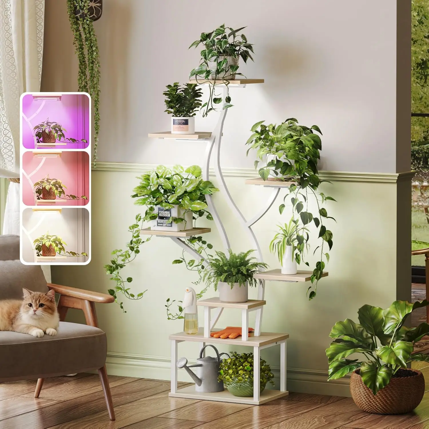 

51.3 Inch 6-Tier Plant Stand with Grow Light, Pine-Shaped Shelf, 3 Modes, Corner Rack for Living Room
