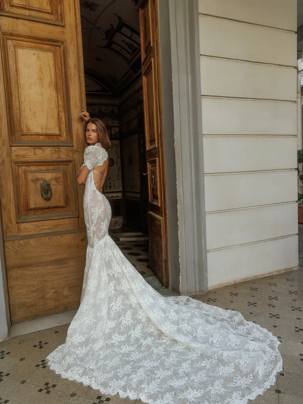 Two Pieces Fully Lace Wedding Dress Elegant Pearls Mermaid Bridal Gown Customized Gorgeous Backless Detachable Sleeves Wear