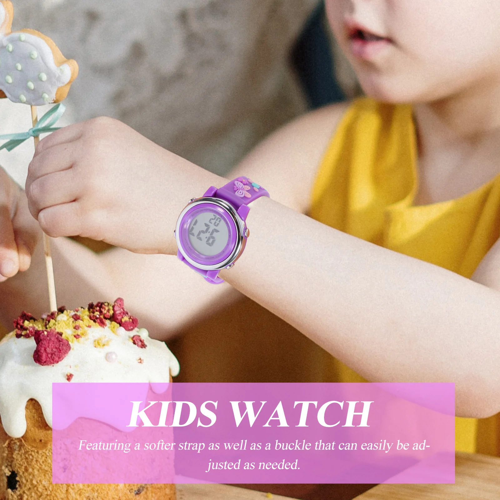 Kids Waterproof Watch Purple LED Wristwatch Durable Multi-Functional Watch Children Gift for Students