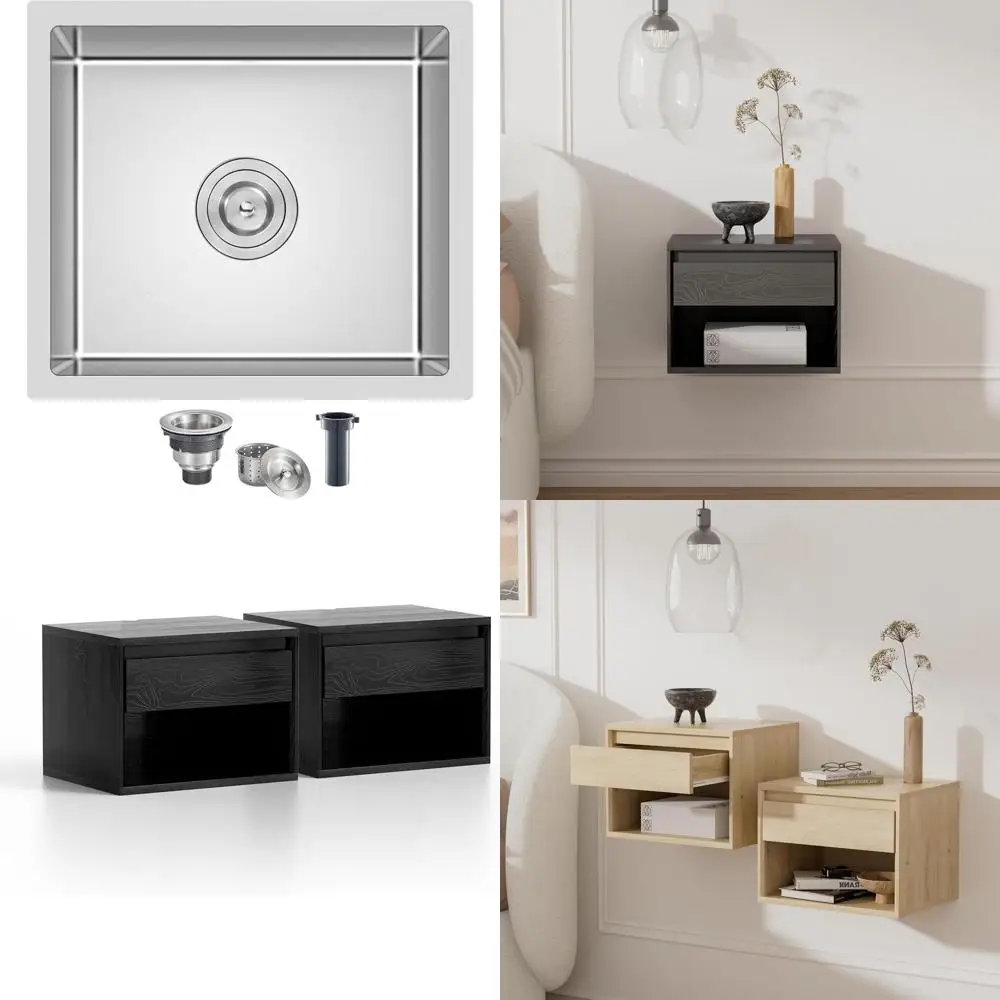 حوض مطبخ ذو وعاء واحد، 18 × 18 بوصة، T-304 من الفولاذ المقاوم للصدأ، حوض بار مصنوع يدويًا مع سلالة للمطابخ الصغيرة