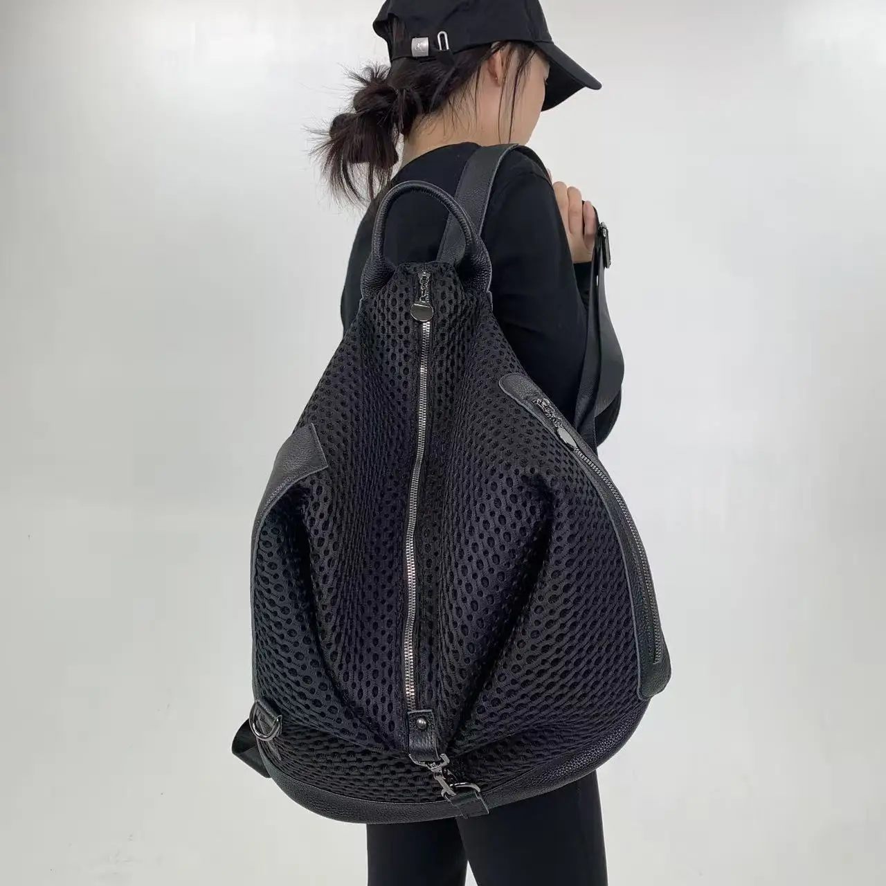 Y2K Millennium Hot Girl Mesh Personalized Backpack Multi Pocket Zipper Street Single Shoulder Handbag