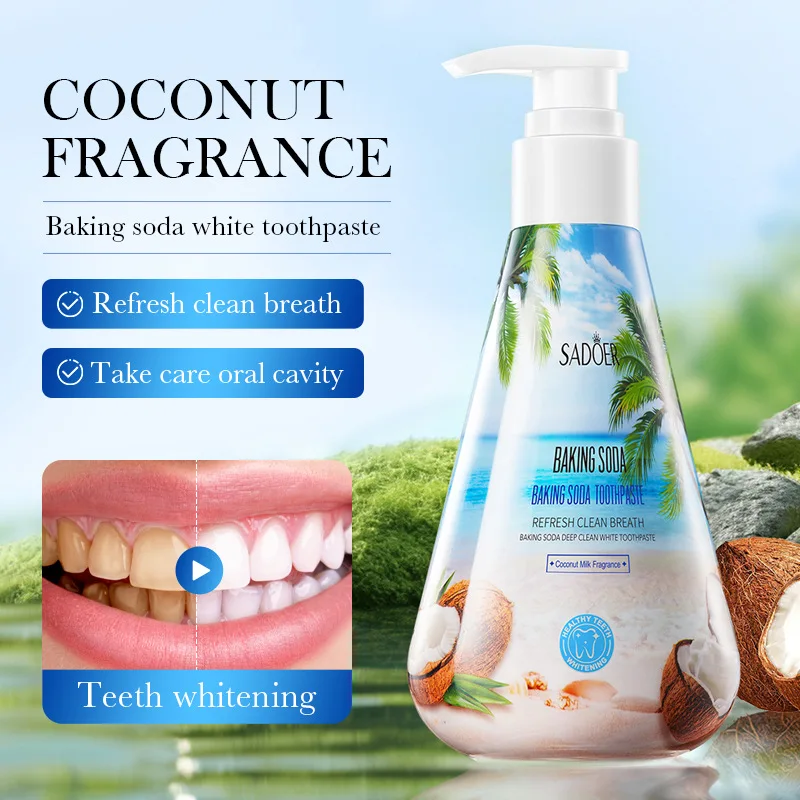 Baking Soda Toothpaste White Natural Whitening Fresh Coconut Toothpaste Fluoride Free for Bad Breath Remove Yellow Teeth Stains
