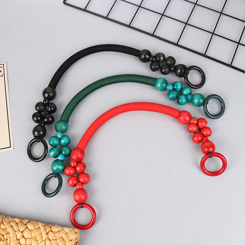 Women Fashion Wooden Bead Rope Bag Strap Wooden Handle Rope Beads Handbag Shoulder Belt DIY Replacement Bag Accessories