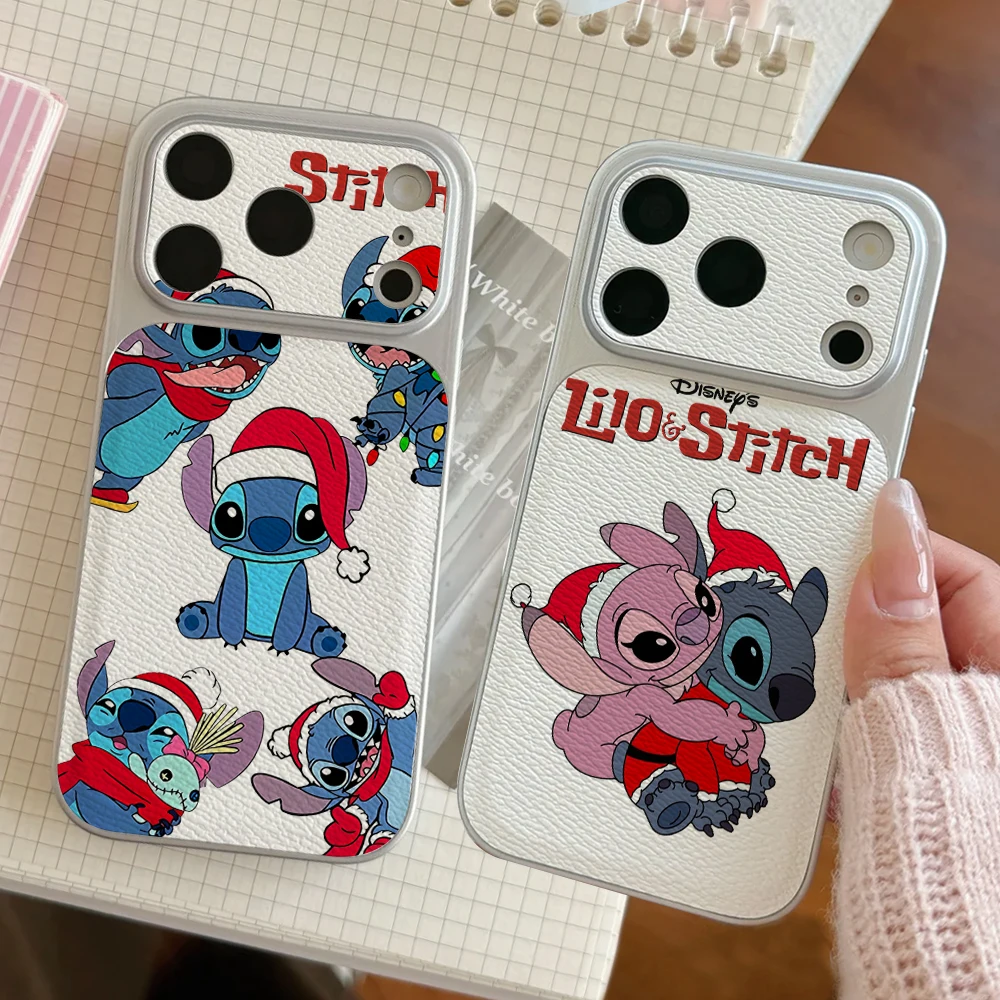 

Disney Lilo Stitch Couples Phone Case For IPhone 17 16 15 14 Electroplated Leather Shockproof Phone Accessories 13 12 11 Casing