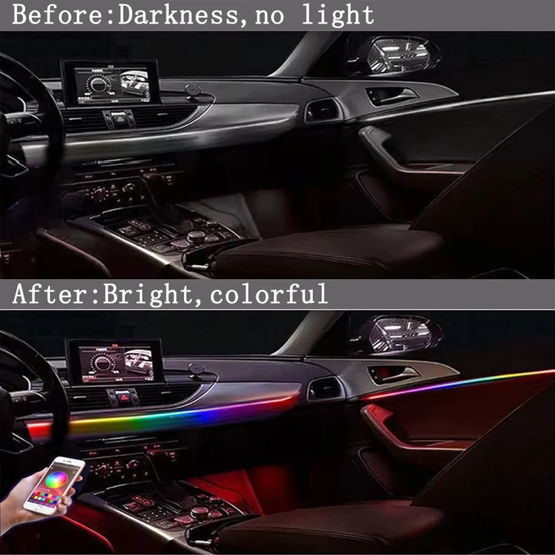 For Audi A6 A7 2012-2018 Ambient Lights 20 in 1 64 Color Symphony RGB Car Interior LED Decoration Atmosphere Lamp by APP Control