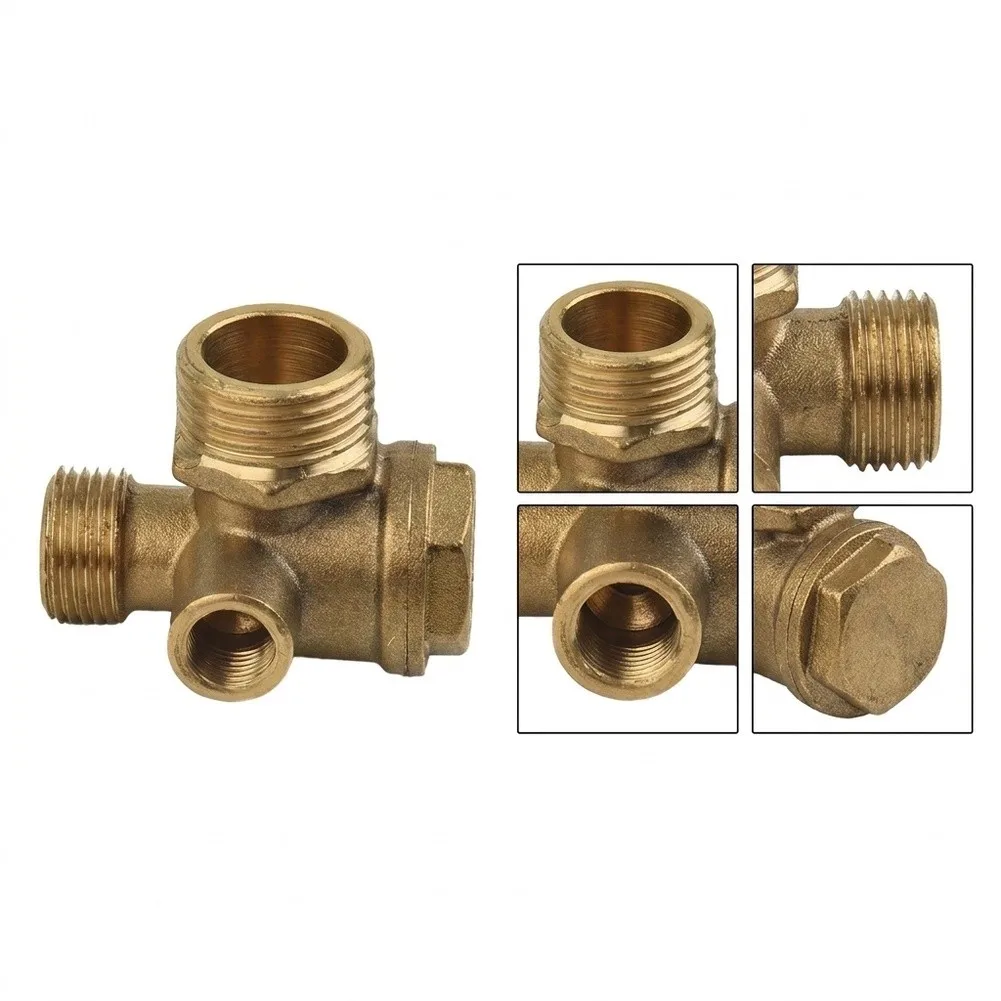 1pc Yellow Parts 3 Port Air Compressor Check Valve Thread Connector 10/12/20mm Replacement Brass 40400 Convenient