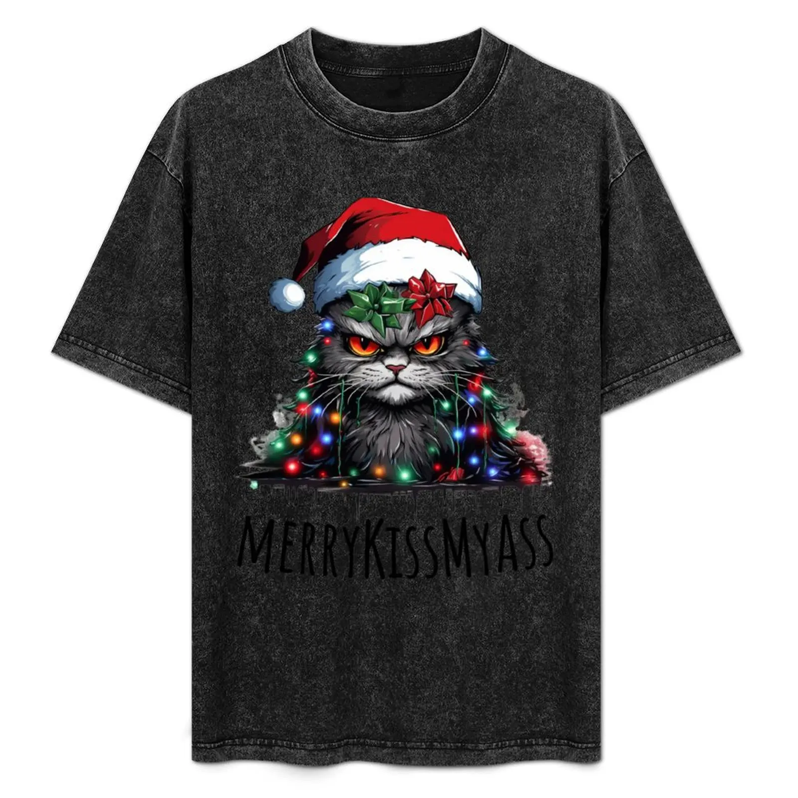 

Merry Kissmyass Funny Cat Christmas T-Shirt designer shirts animal prinfor boys mens tall t shirts