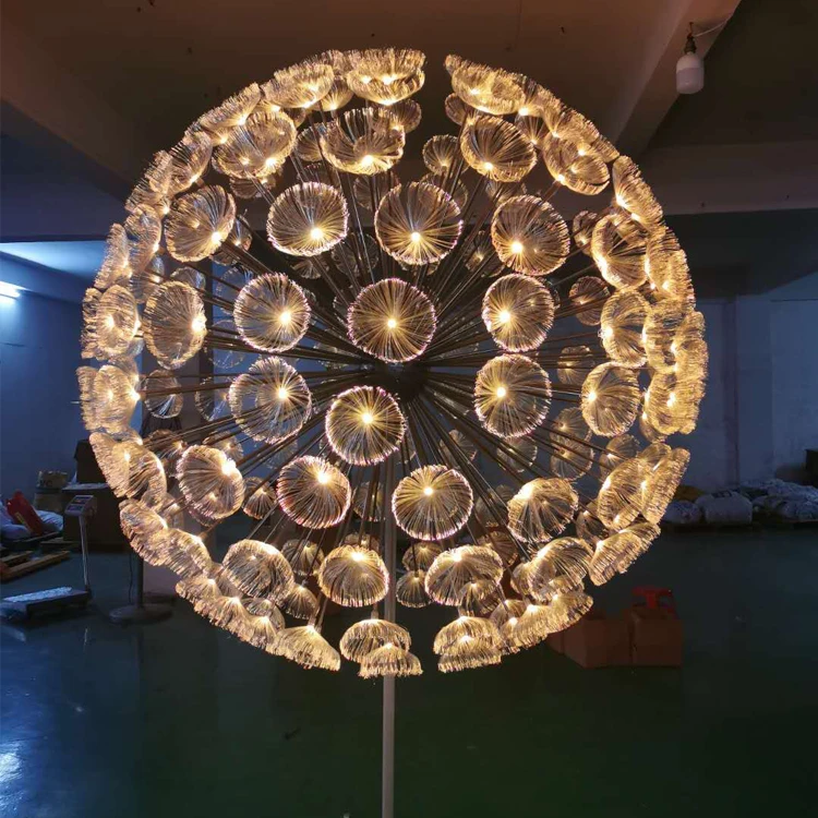 Outdoor City Center Yard Decoration Dmx Rgb Color Change Led Fiber Optic Dandellion Flower Light