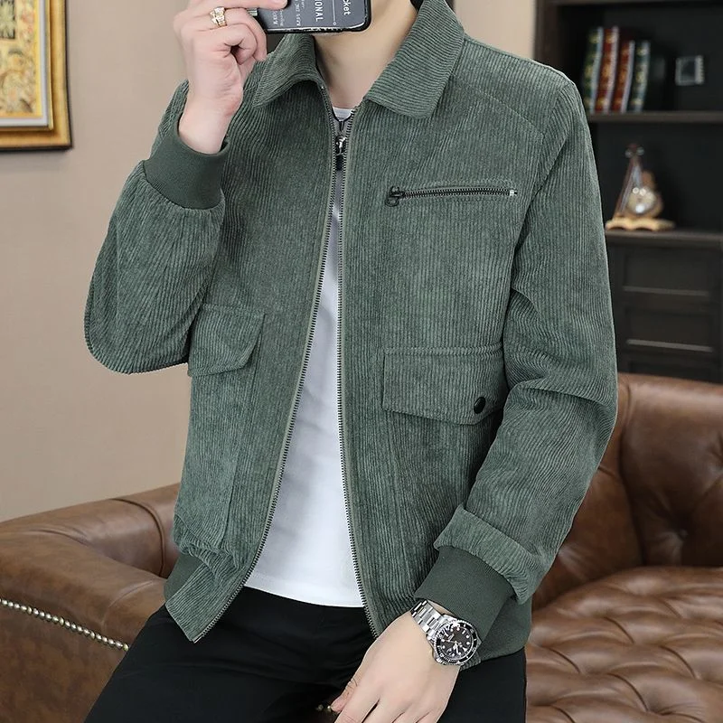 

Вельветовая куртка мужская осенняя новая стильная модная красивая облегающая универсальная верхняя одежда с лацканами повседневная модная куртка-карго