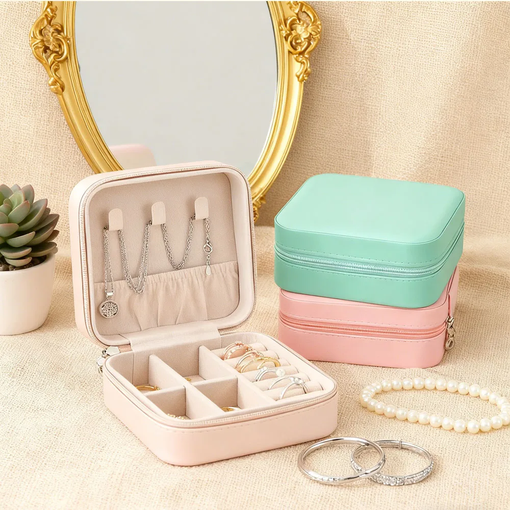 

Jewelry Organizer Display Travel Case Boxes Portable Jewelry Box Leather Storage Box For Earrings Ring Necklace Fashion
