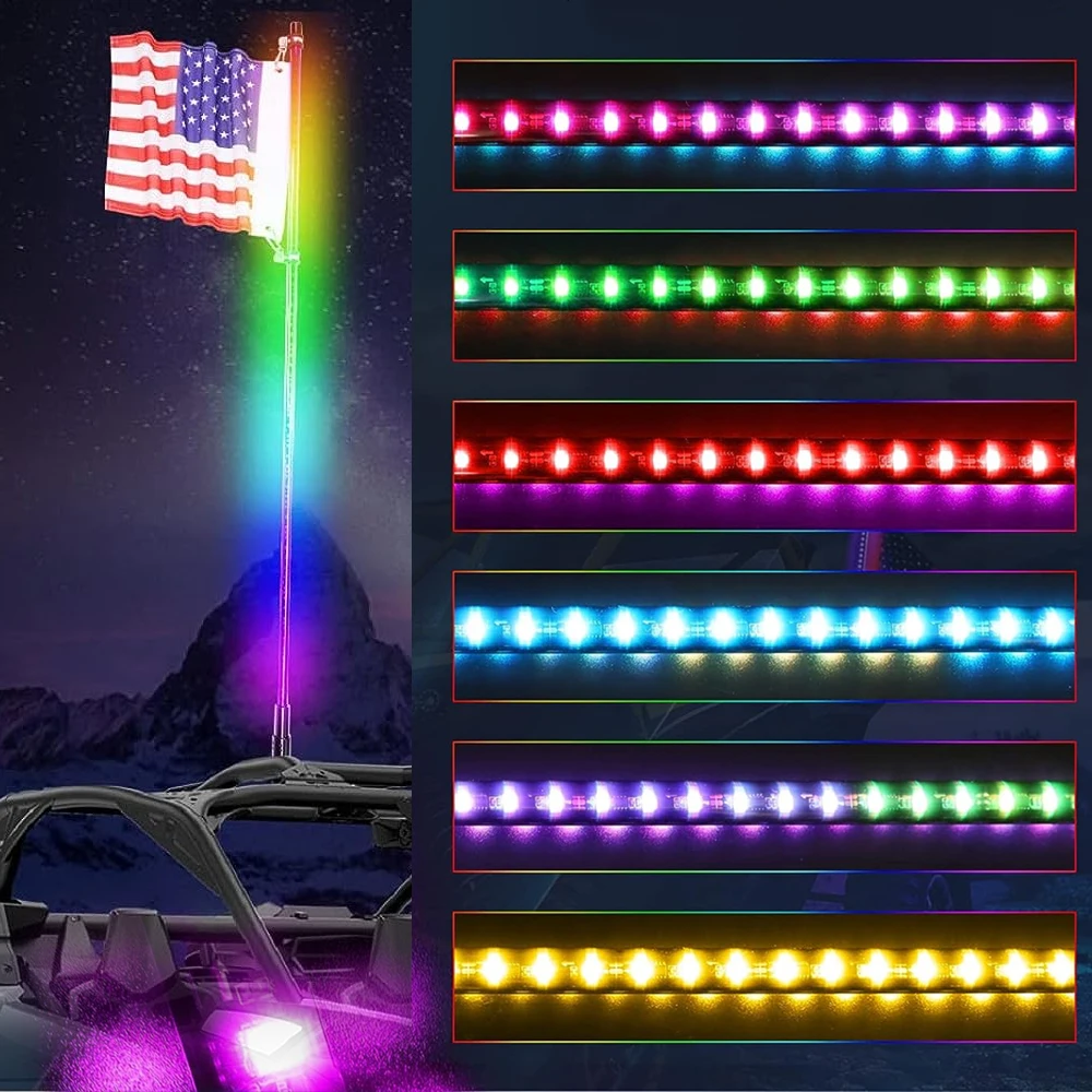 

2X 2FT/0.6m 3FT /0.9m 4FT/1.2m Whip RGB Flag Lamps Pole Safety Antenna decoration Lights For Sand Buggy UTV ATV Truck Sand Rails