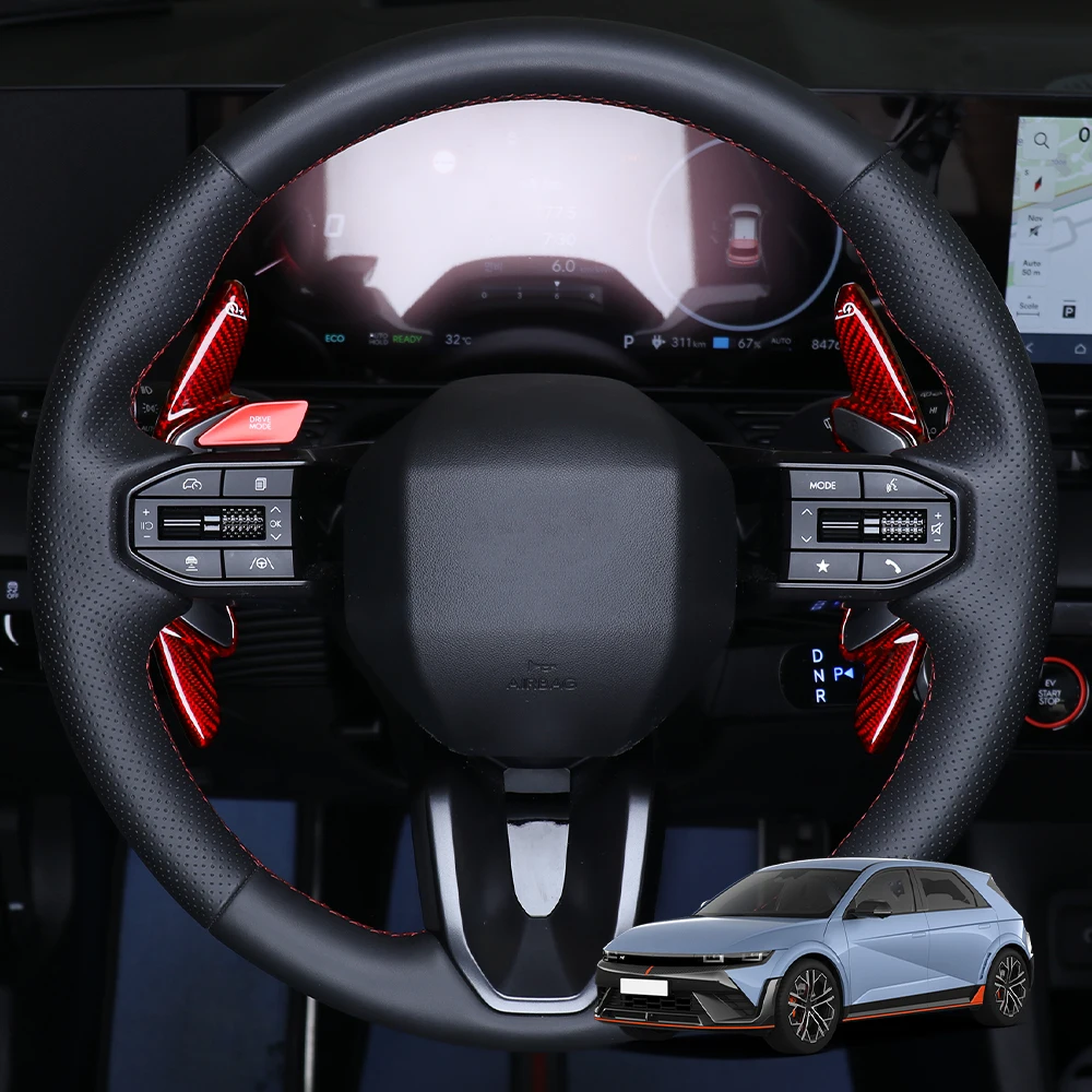 لشركة هيونداي أيونيك 5 N 2024 2025 ريال أحمر أسود ألياف الكربون عجلة القيادة مجداف شيفتر والعتاد التحول تمديد LHD RHD #1