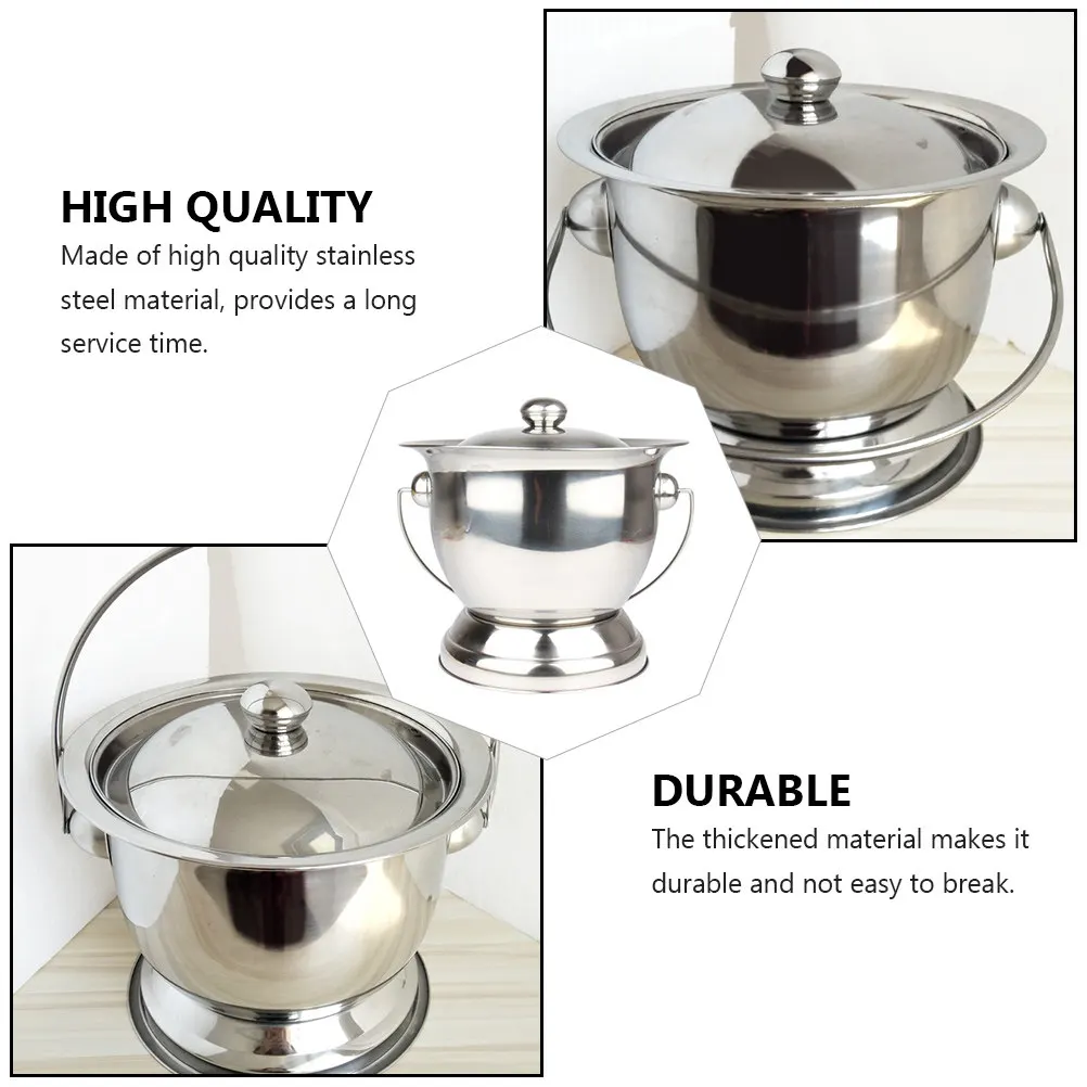 1Pcs Thick Stainless Steel Spittoon Portable Urinal Bucket with Lid Handheld Household Chamber Pot Easy Clean Odor Isolation