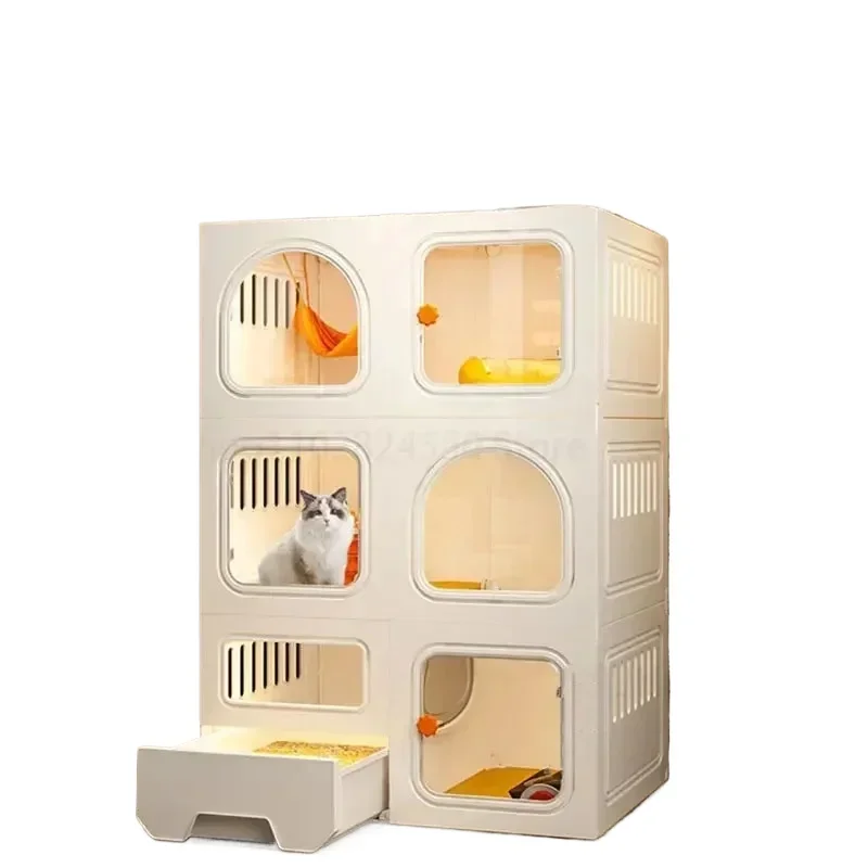 Home Cat Cages Cat Litter Box Integrated Transparent Cat Villa Indoor Fence Pet Cabinet with Closed Toilet Pet House Ek