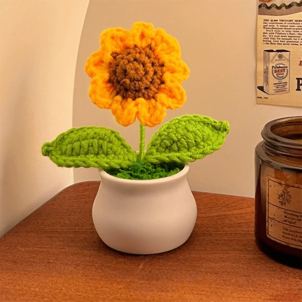 Hand Knitted Crochet Flower Doll Potted Plant Handmade Sunflower Potato Doll Lily of The Valley Forget-me-not Wool Knitting Doll