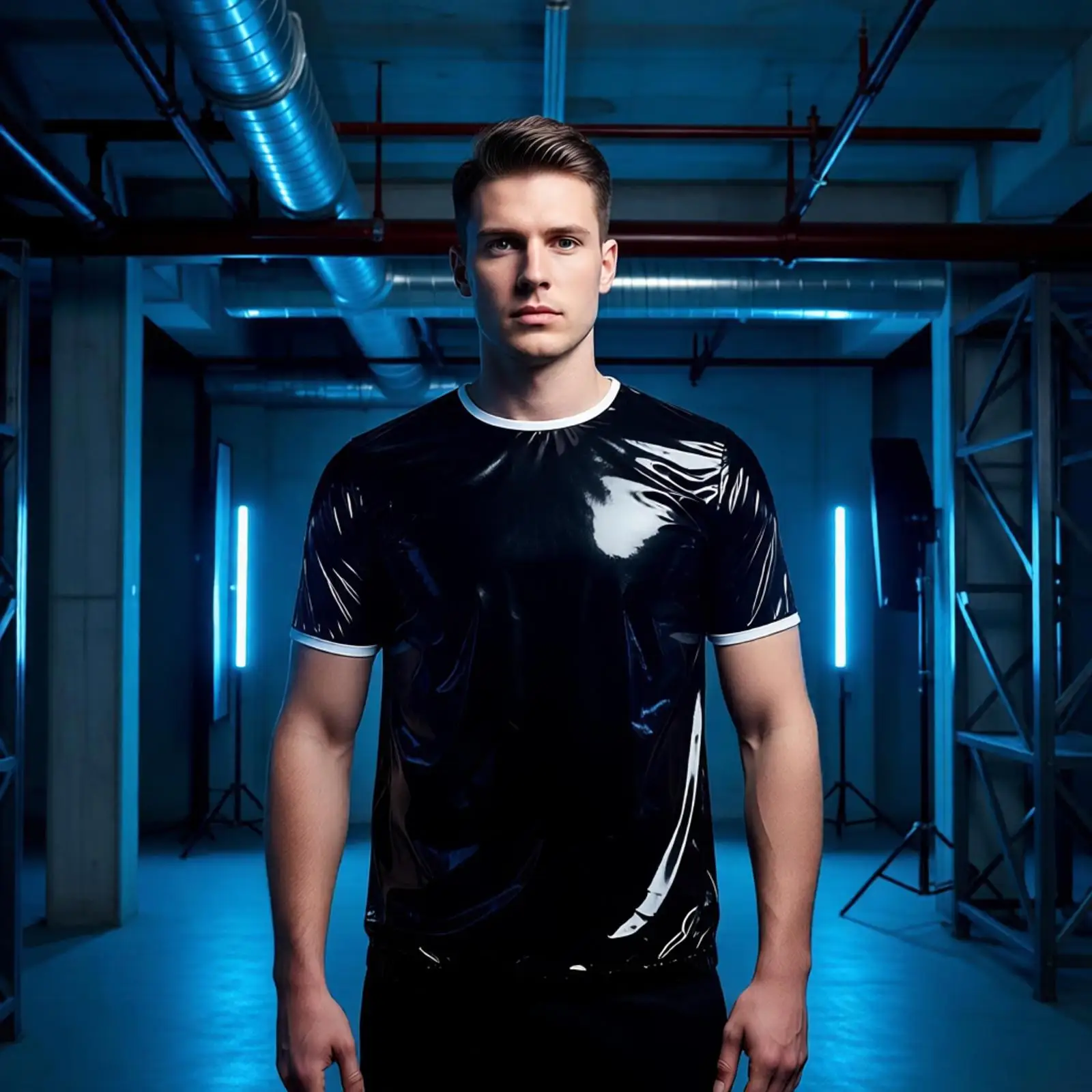 Men Waterproof Tops Short Sleeve Wet Look PVC T Shirt Hip Hop Dance Tshirt Tights Casual Water Resistant Clubwear T-shirt Top
