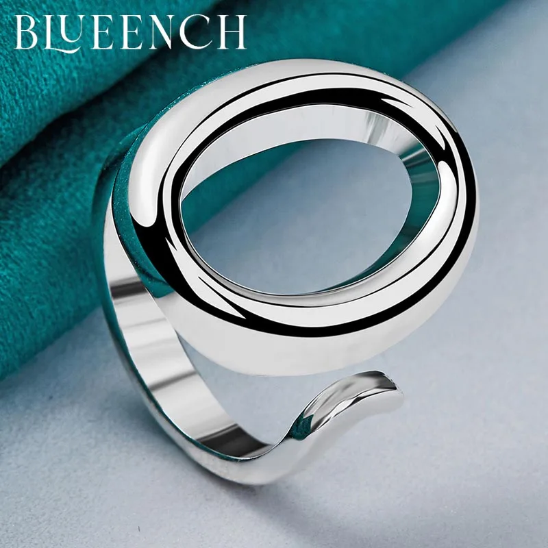 Blueench 925 Sterling Silver Circle Adjustable Ring for Women Proposal Party Personality Fashion Charm Jewelry