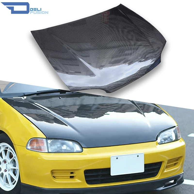 

Для Honda Civic EG 3-дверный хэтчбек 1992-1999 годов: капот/крышка двигателя из углеродного волокна в стиле OEM, прямая замена, внешние аксессуары для автомобиля