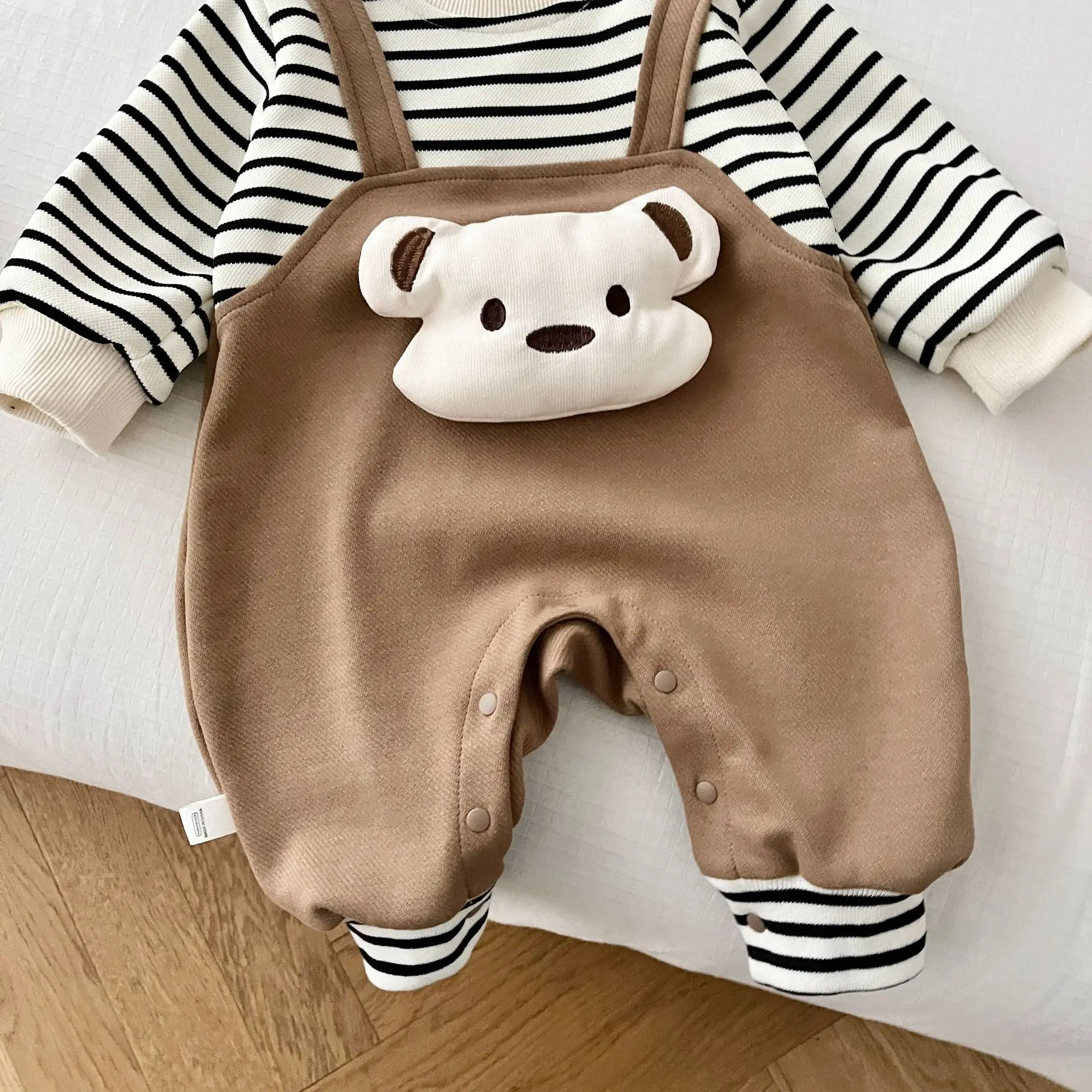 2024 Spring Autumn Kids Newborn Boys Romper - Infant Baby Striped Fake Two Pieces 3D Bear Jumpsuits 0-24M