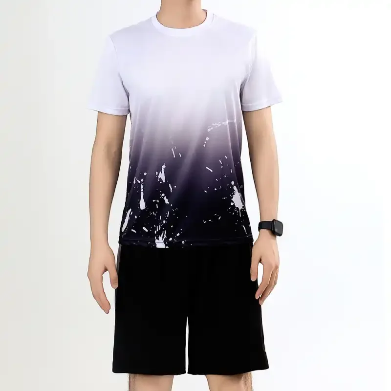 

Men's Casual Sport T-Shirt With Gradient Print And Moisture Wicking Design For Summer Activities