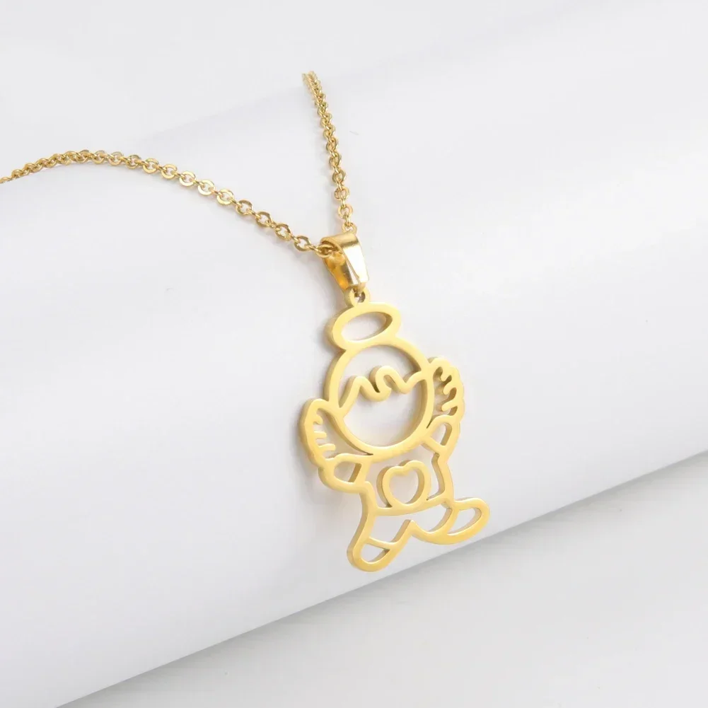 Necklace Angel Necklace Baby Boy Girl Chain Gold Color Stainless Steel Pendant Fashion Jewelry Kid Couple Gift For Woman Man