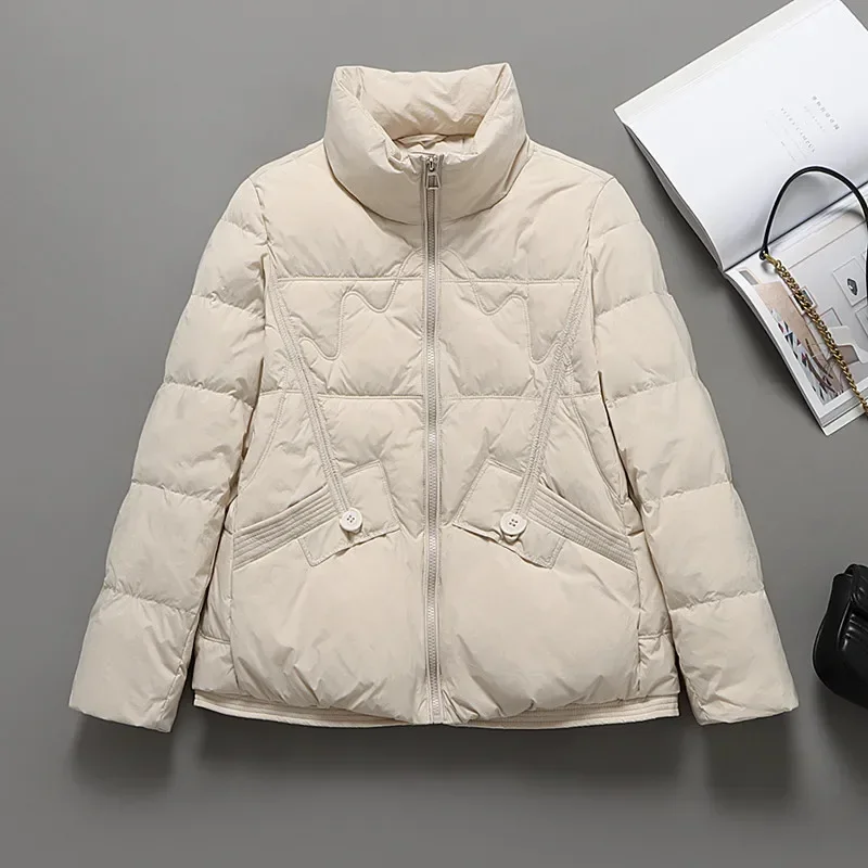 Lagabogy 2024 New Winter White Duck Down Coat Women Short Puffer Jacket Casual Warm Autumn Female Ultra Light Feather Parkas