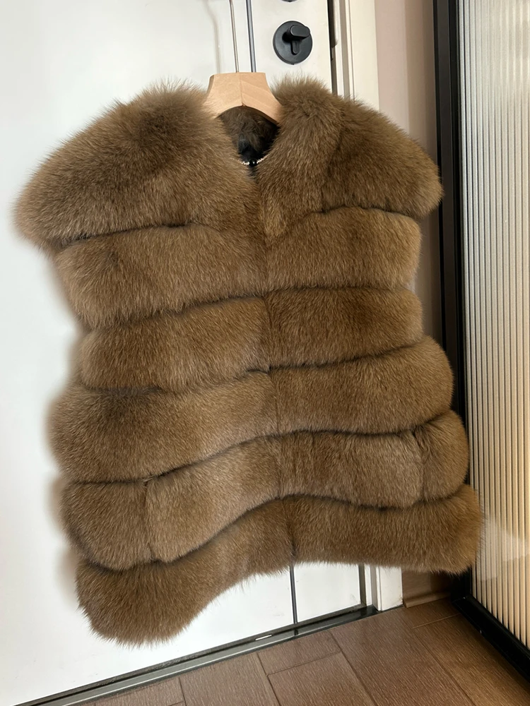 New Fashion Women Winter Real Fox Fur Sleeveless Vest Coat Natural Fur Jackets Female Gilet Waistcoat