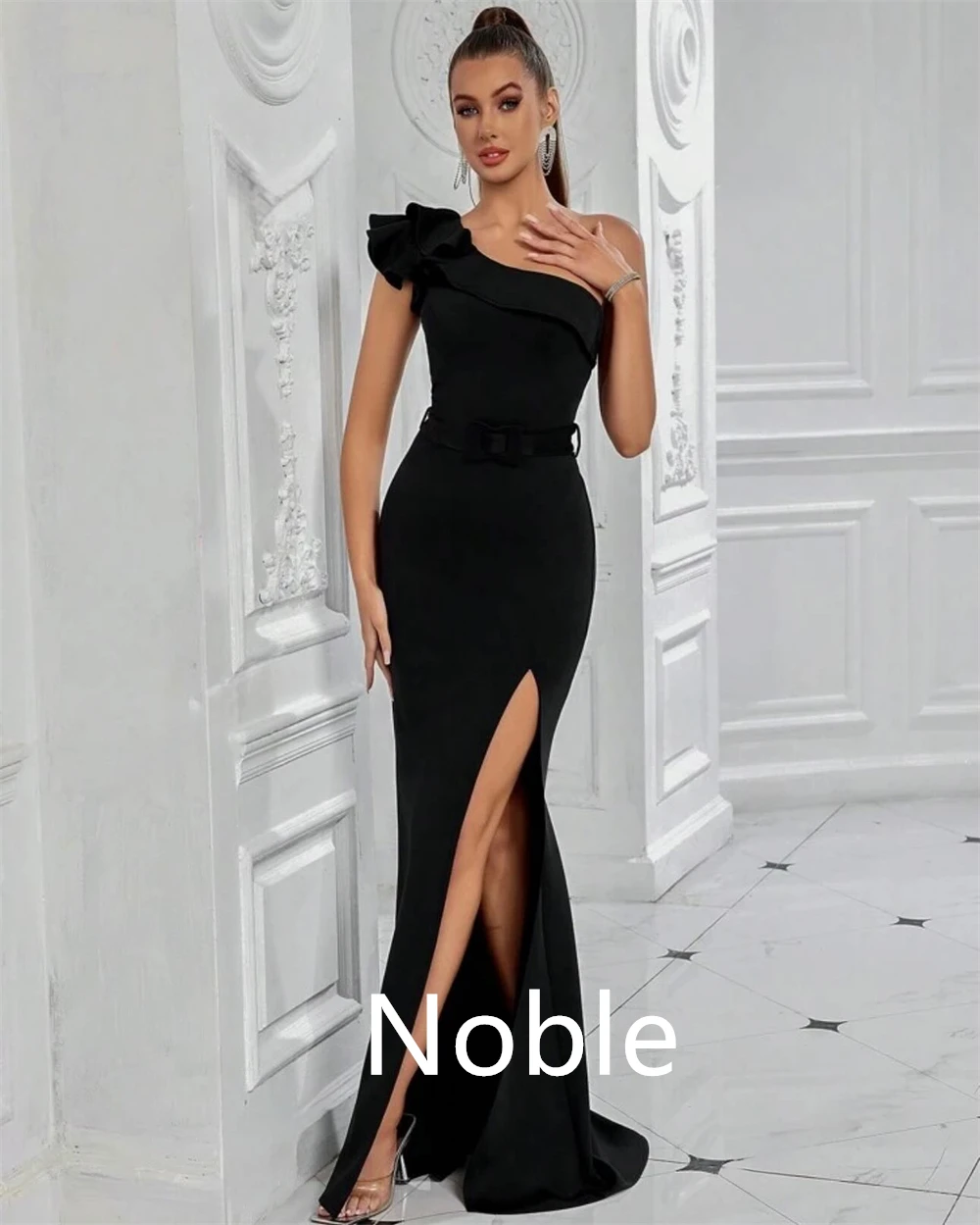 Aangepaste zeemeermin zwarte jersey avondjurken dromerig één schouder mouwloos op maat gemaakte gelegenheidsjurken sexy homecoming-jurk