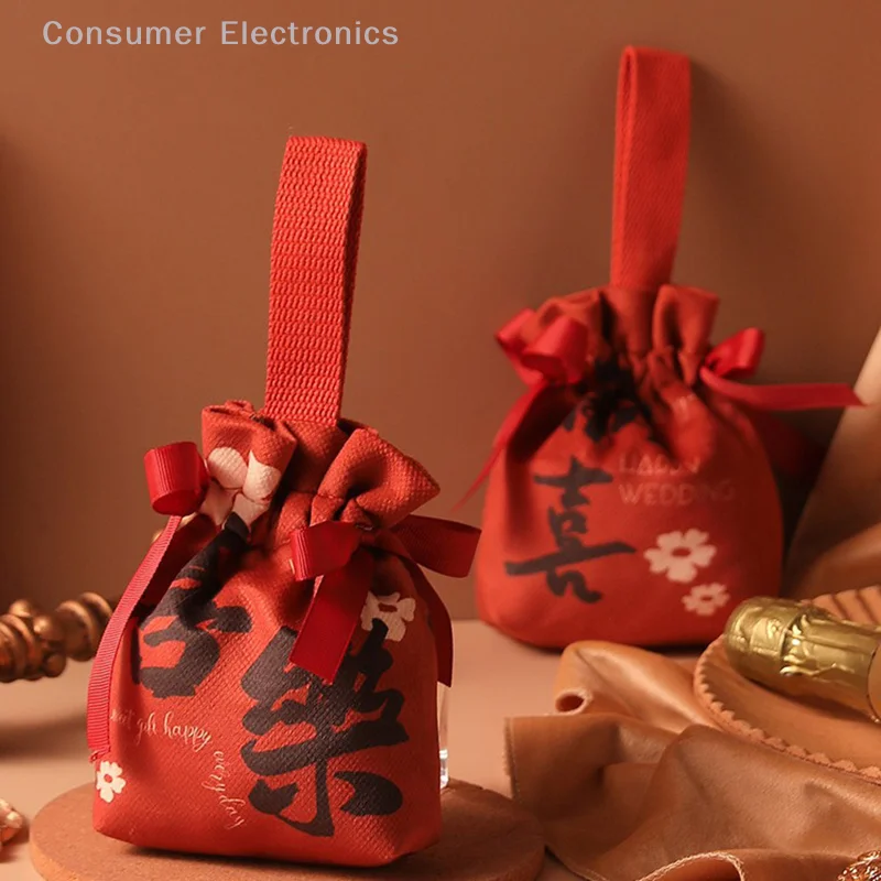 Retro Silk Velvet Handheld Candy Bags Chinese Style Wedding Gifts Packing Bags Portable Drawstring Candy Storage Bags