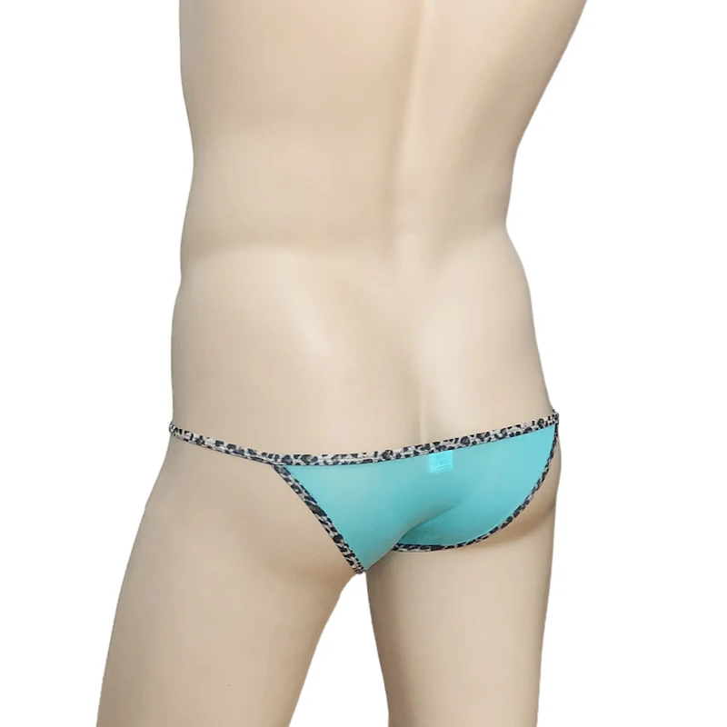 Slip da uomo in nylon sottile con stringhe a vita bassa Slip con stampa leopardata Micro bikini Custodia rigonfia Underware Ultra Slip Push Up da