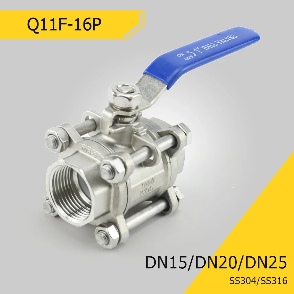 

1/2" 3/4" 1" 304/316 Stainless Steel Three-piece Full Port Female Thread Ball Valve DN15 DN20 DN25