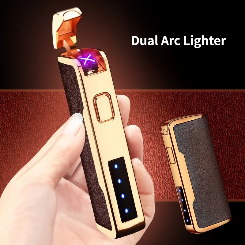 

Dual Arc Lighter,USB Rechargeable Lighter with LED Power Display,Leather Texture Electric Lighter for Candle,Camping,Cigarette