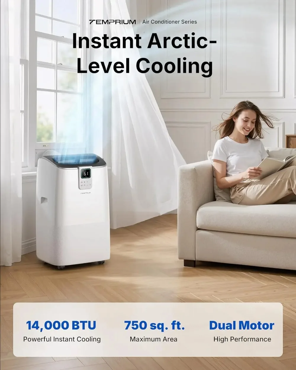 

14000 BTU Portable Air Conditioners up to 750 Sq.ft, Quiet AC for Bedroom with 41dB, Silent Mode, 24H Timer, 4-in-1, Custom