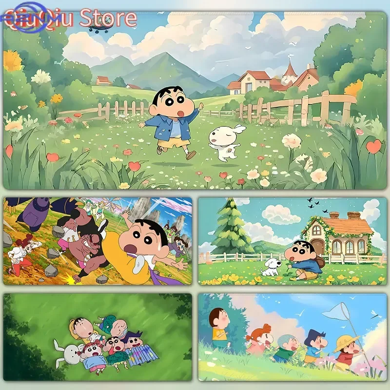 Cute Crayon Shin-chan Anime Mouse Pad, Rubber Non Slip Gaming Desk Mat, Lovely Countryside Scenery Cartoon Art Mouse Pad for Des