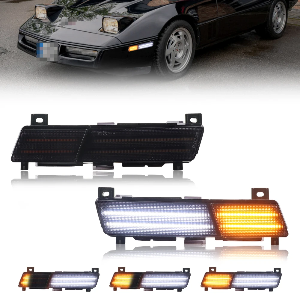 

2Pcs Front Bumper DRL Light Fender Side Marker Turn Signal Light Turn Warning Light W/LED For 1984 1985 1986 1987 Corvette C4
